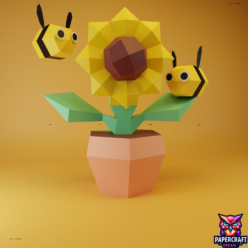 Sunflower Bee 3D Papercraft – DIY Paper Craft Template Model (pdf, Svg ...