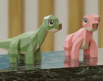 Papperspysselmall för baby-brachiosaurusdinosaurie (PDF, SVG, DXF)