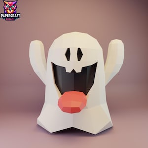 Happy Ghost papercraft schattig Ghost laag poly, 3D-hallowenspook, spook halloween decor, halloween pdf SVG DXF, spook pepakura, doe-het-zelf spookpapier