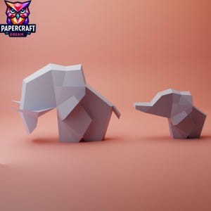 Elephant family Papercraft, 3D DIY Paper Craft Model, Elephant pepakura  - Elephant decor, low poly 3d Sculpture Elephant easy pdf svg dxf