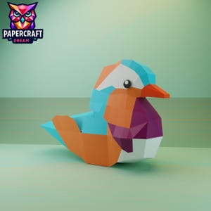 Duck 3D Papercraft– DIY duck origami,Low poly mandarin duck , Paper duck Template. cricut template, PDF easy svg dxf Template pepakura