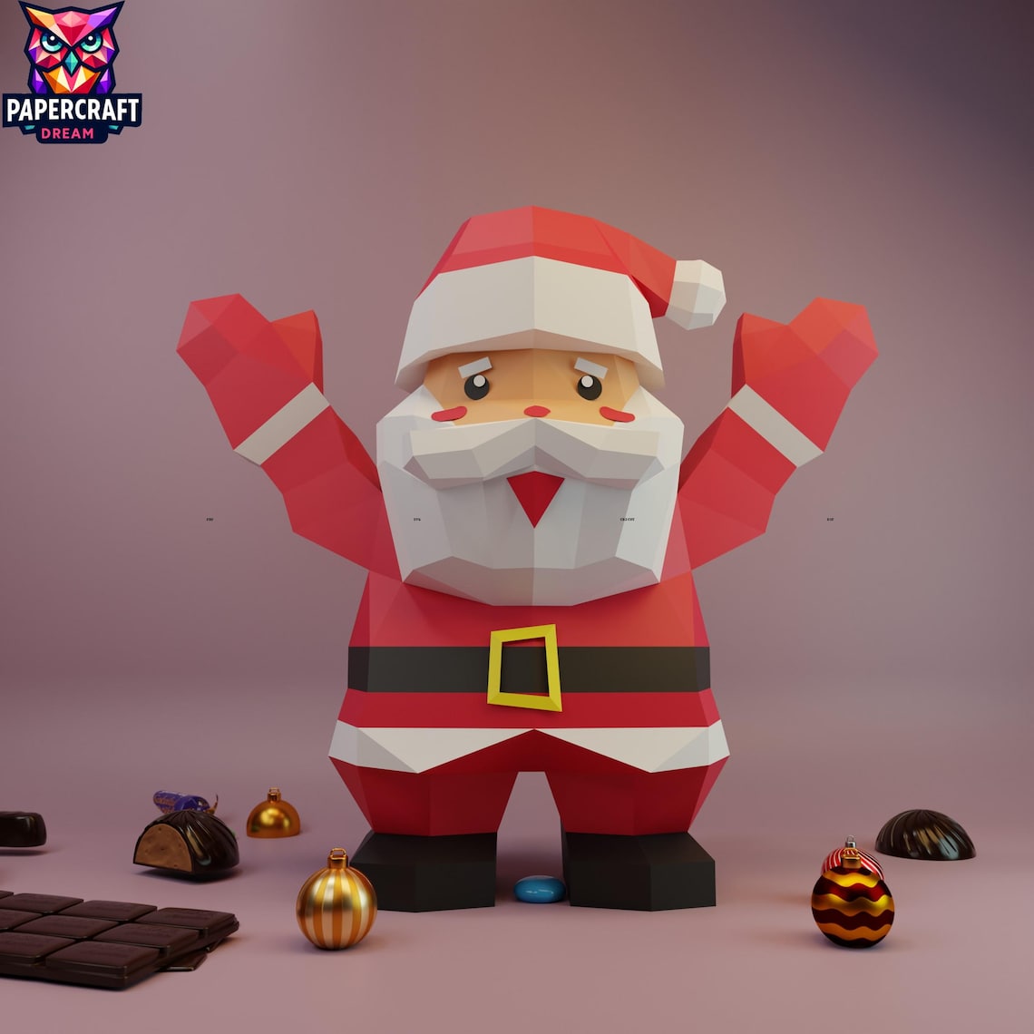 3D Santa Claus Papercraft Template: Low Poly Christmas Decor (PDF, SVG ...