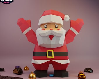Plantilla de Papá Noel en papel 3D: Decoración navideña de baja poligonización (PDF, SVG, DXF)