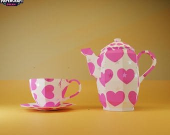 3D Papercraft Teapot Set – DIY Low Poly Model (pdf, svg, dxf)