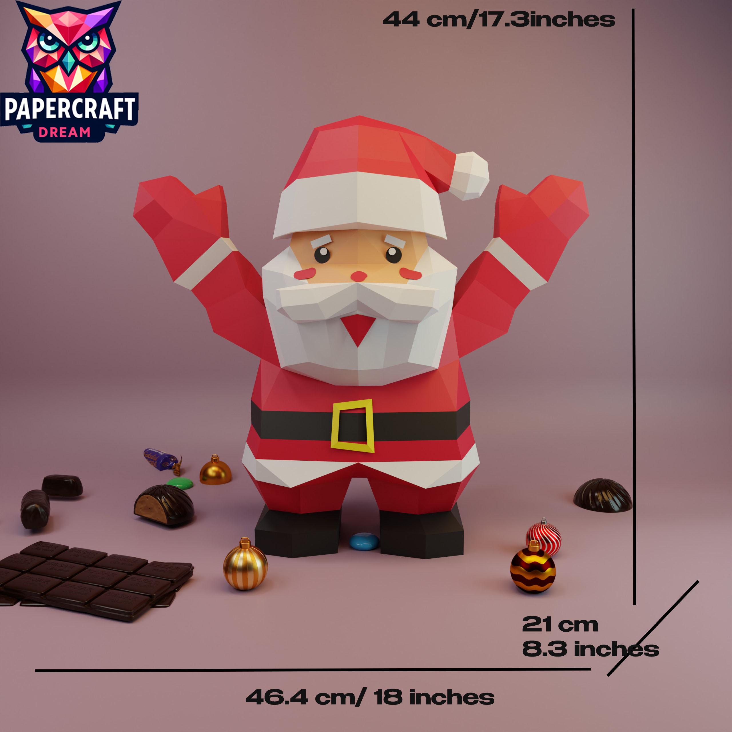 3D Santa Claus Papercraft Template: Low Poly Christmas Decor (PDF, SVG ...