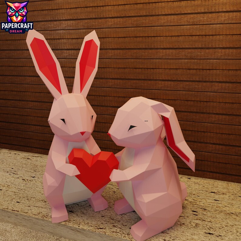 Rabbit Couple 3D Papercraft Low Poly– DIY Valentine's Gift Paper ...