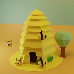 Créations artisanales en papier 3D - Ruche à faire soi-même en origami, ruche à faible teneur en poly, modèle de ruche en papier. modèle cricut, PDF facile svg dxf pepakura