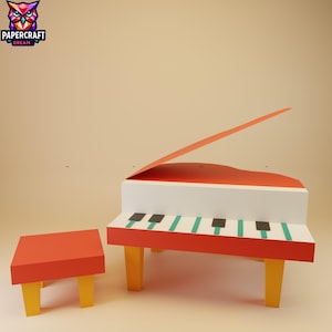 Vintage piano chair set template papercraft,piano chair cricut template SVG dxf, piano chair 3D DIY Paper Craft Model , origami piano chair