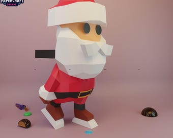 Plantilla de papel 3D de Papá Noel patinando sobre hielo / Decoración navideña DIY (svg, pdf, dxf)