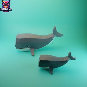 Whale family 3D Papercraft–DIY Whale template,Low poly whale calf, Paper Template.whale cricut template, PDF easy svg dxf whale  pepakura
