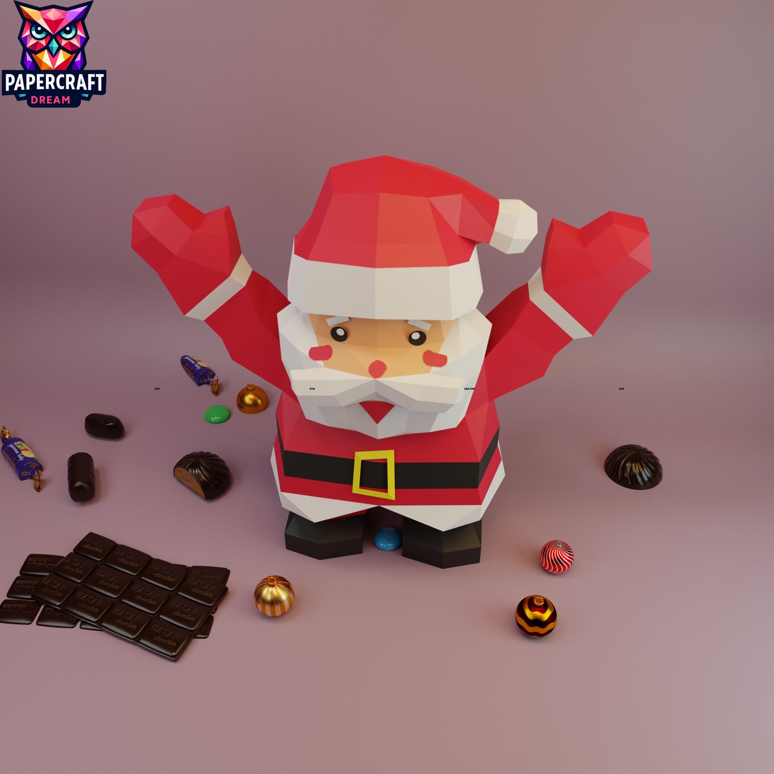 3D Santa Claus Papercraft Template: Low Poly Christmas Decor (PDF, SVG ...