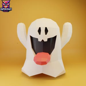 Happy Ghost-papercraft, spookpapieren model, low poly-spook, diy halloween-decor cricut, halloween-ambacht, 3d-spookpapier, halloween pdf SVG DXF