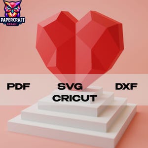 Love Heart 3D Papercraft With Pyramid Base – DIY Low Poly Model, PDF ...