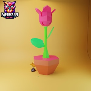 Tulip pot template, tulip 3D Papercraft– DIY rose tulip Symbol,paper flower Gift, Paper tulip Template , flower svg, PDF easy dxf Template