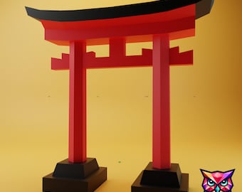 Japanese gate 3D Papercraft–DIY Torii Gate,Low poly gate, Paper gate Template.Gate cricut template, PDF easy svg dxf Template japan pepakura