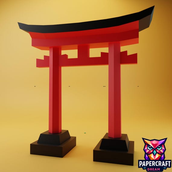 DIY Japanese Torii Gate Papercraft – Low Poly Shrine Model (pdf, svg, dxf)