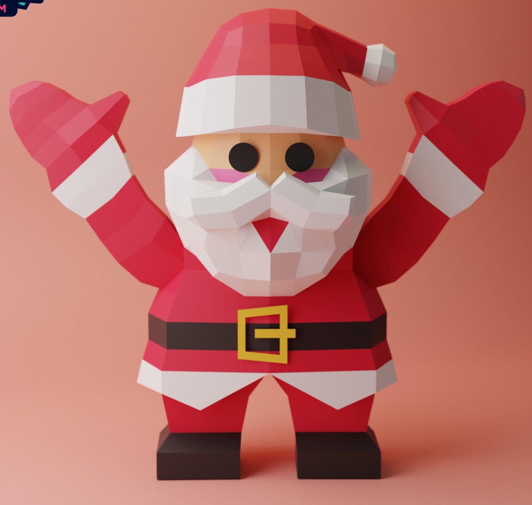 Santa Claus Cheering Papercraft Template | 3D Low Poly Christmas Decor ...