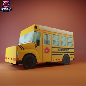 School bus colored  3D Papercraft–DIY bus template,Low poly cop car,Paper Template. school bus cricut template, PDF easy svg dxf Template
