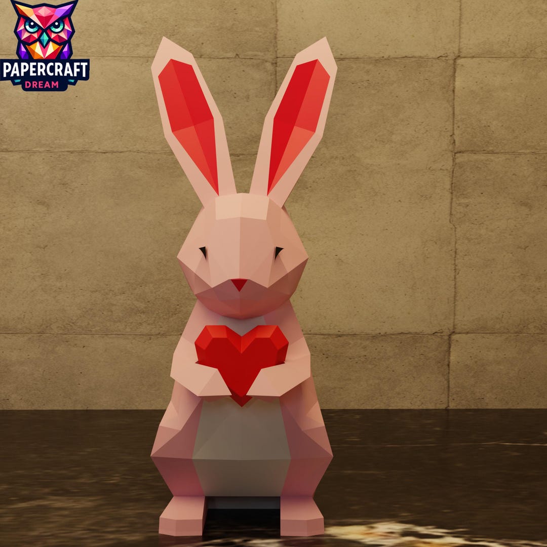 Rabbit Heart 3D Papercraft Low Poly– DIY Valentine's Gift Paper ...