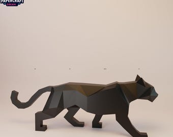 Black Panther Papercraft Template: Low Poly 3d animal Panther (PDF, SVG, DXF)