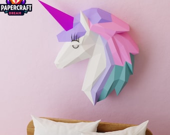 3D Unicorn Papercraft Template – Low Poly Wall Decor (SVG, PDF, DXF)