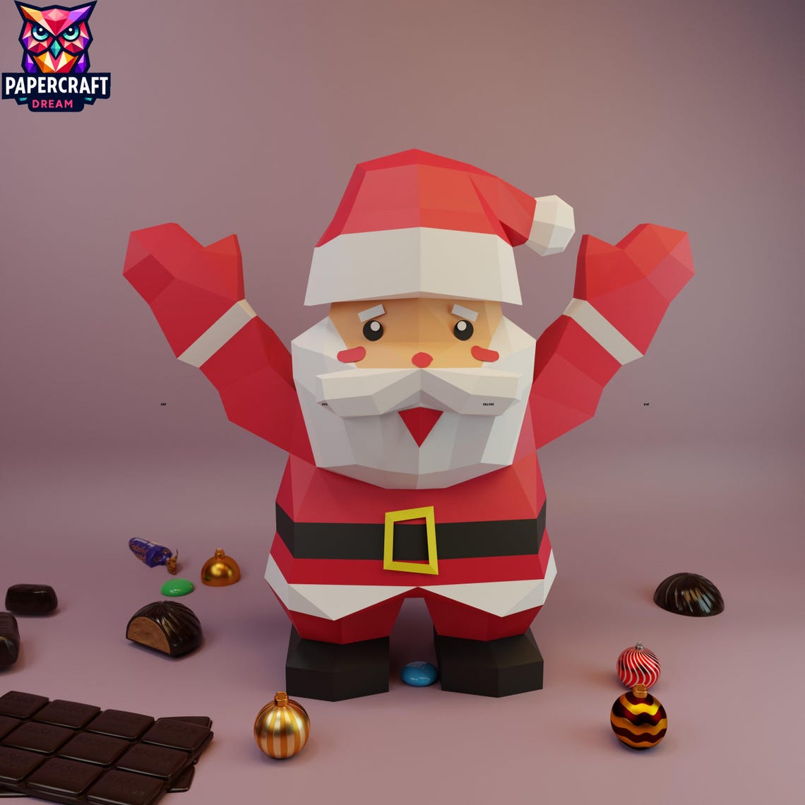 3D Santa Claus Papercraft Template: Low Poly Christmas Decor (PDF, SVG ...