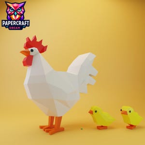 chicken 3D Papercraft– DIY chicken origami,Low poly chicken family, Paper hen chicks Template. cricut template, PDF easy svg dxf pepakura