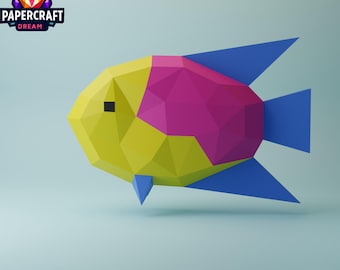 3D Papercraft Fish, DIY Low Poly Model (svg, pdf, dxf)