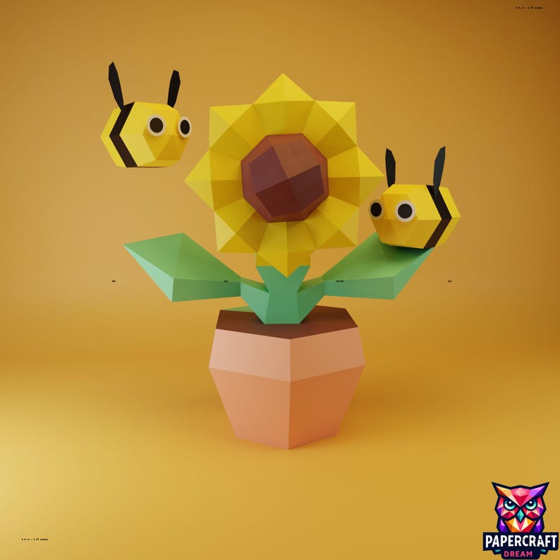 Sunflower Bee 3D Papercraft – DIY Paper Craft Template Model (pdf, Svg ...