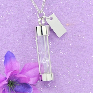 Hourglass Urn Necklace with Engravable Tag || Non Tarnish Ashes Keepsake || Memorial Jewelry