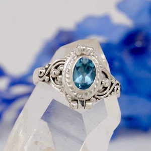 Blue Topaz Ashes Ring || December's Birthstone || 925 Sterling Silver Memorial Jewelry