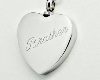 Brother Heart Cremation Urn Necklace || Engravable Cremation Jewelry || Ashes Keepsake