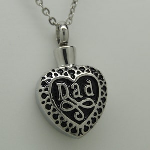 Dad Heart Cremation Urn Necklace || Ashes Keepsake || Memorial Jewelry || Engraveable