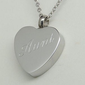 Hand Engraved Aunt Cremation Urn Necklace || Engraveable || Holds Human Ashes Securely
