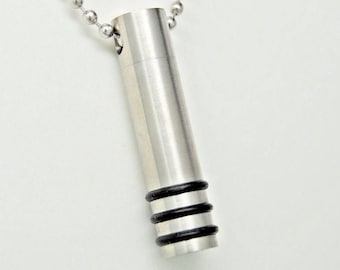 Unisex Brushed Stainless Steel Cylinder Urn Necklace || Ashes Keepsake