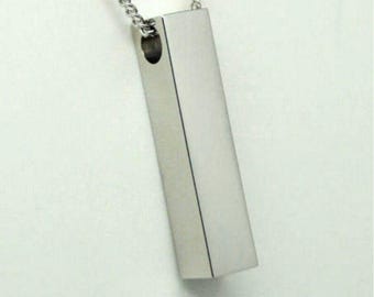 Engraveable Bar Cremation Urn Necklace in Stainless Steel || Ashes Keepsake || Unisex Style