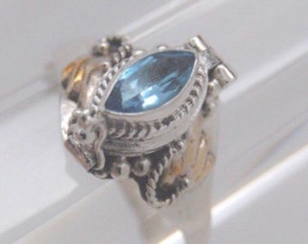 Blue Topaz Two Tone Cremation Ring in 925 Silver || December's Birthstone