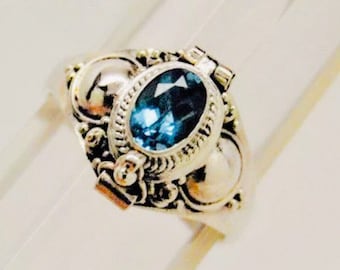 Blue Topaz Sterling Silver Cremation Ring || December's Birthstone || Urn Ring || Ashes Keepsake