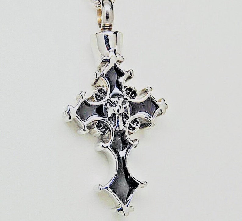 Memorial Jewelry Black with Silver Cross Cremation Urn Necklace in Stainless Steel Ashes Keepsake