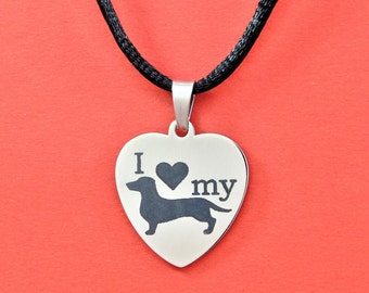 I Love My Dachshund Heart Tag Necklace || I Love My Dachshund Pendant || Chain Choice || Doxie Lovers Gifts || Wiener Mom Gift