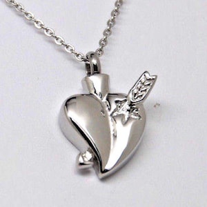 Arrow Heart Cremation Urn Jewelry || Ashes Keepsake || Memorial Necklace || Heart Urn Necklace