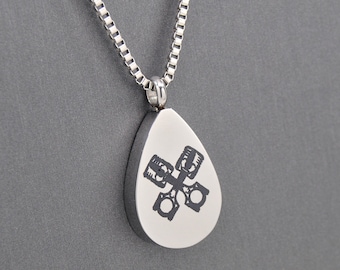 Piston Cremation Urn Necklace, Automobile Lover's Cremation Jewelry, Men's Ashes Holder, Auto Mechanic, Technician Memorial