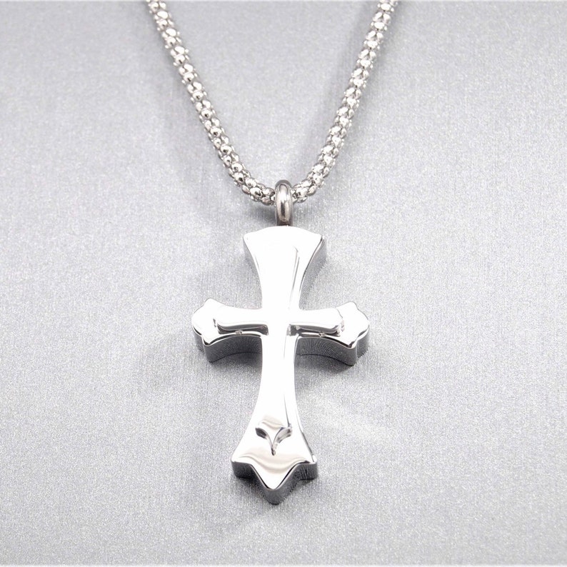 Raised Cross Cremation Urn Necklace Men/'s Memorial Keepsake in Stainless Steel