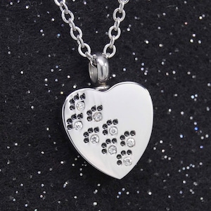 Paw Heart Urn Necklace || Dog or Cat Ashes Keepsake || Chain Choice || Engravable Paws Cremation || Pet Memorial