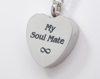 Love Cremation Jewelry,  Heart Urn with "My Soul Mate", Infinity Symbol || Lover Memorial Jewelry