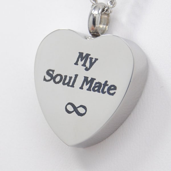 Love Cremation Jewelry,  Heart Urn with "My Soul Mate", Infinity Symbol || Lover Memorial Jewelry