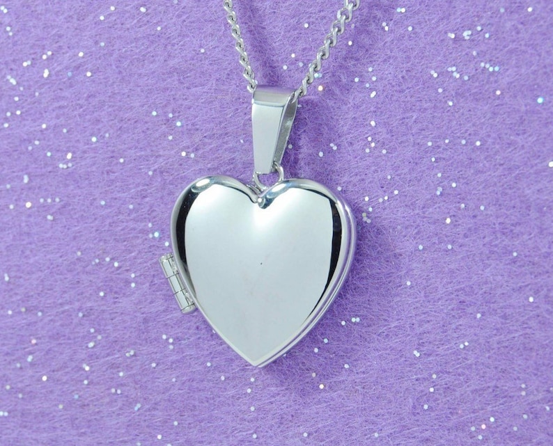 Heart Picture Locket Necklace in Stainless Steel Photo Keepsake Jewelry Chain Choice Engravable image 1