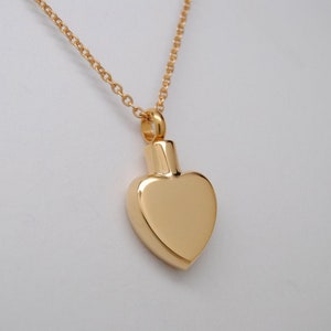 Gold Stainless Steel Cremation Heart Necklace || Engravable Memorial Jewelry || Ashes Holder