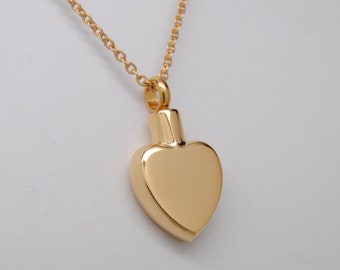 Gold Stainless Steel Cremation Heart Necklace || Engravable Memorial Jewelry || Ashes Holder