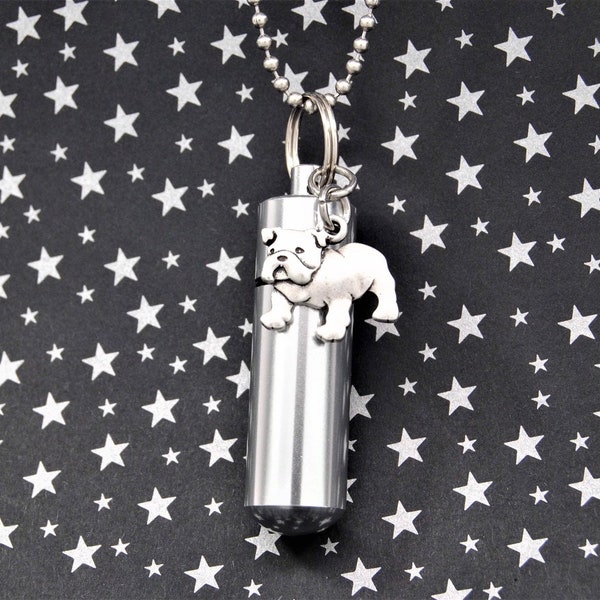 Bulldog Ashes Holder Necklace || Cylinder Urn with Charm || Dog Keepsake Jewelry || English Bully Memorial